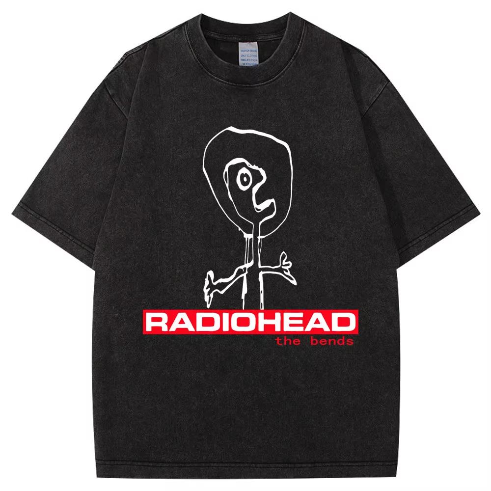 Wyprała Koszulka Retro Rock Band Radiohead The Bends Mężczyźni Kobiety Moda Hip Hop Gotycka Koszulka Oversize Bawełniana Codzienna Męskie Koszulki