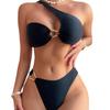 European & American Solid Color One-Shoulder Bikini Set - Women's Swimwear 2025