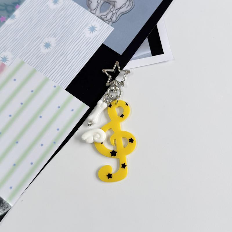 Cute Acrylic Musical Note Keychains With Lovely Wing Decor Multiple Colors Bag Ornament Gifts For Music Lovers