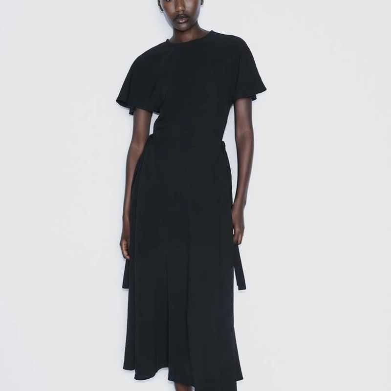 Spring New Women's Clothing French Style Short Sleeve round-Neck Long Casual Midi Skirt Dress 0264670