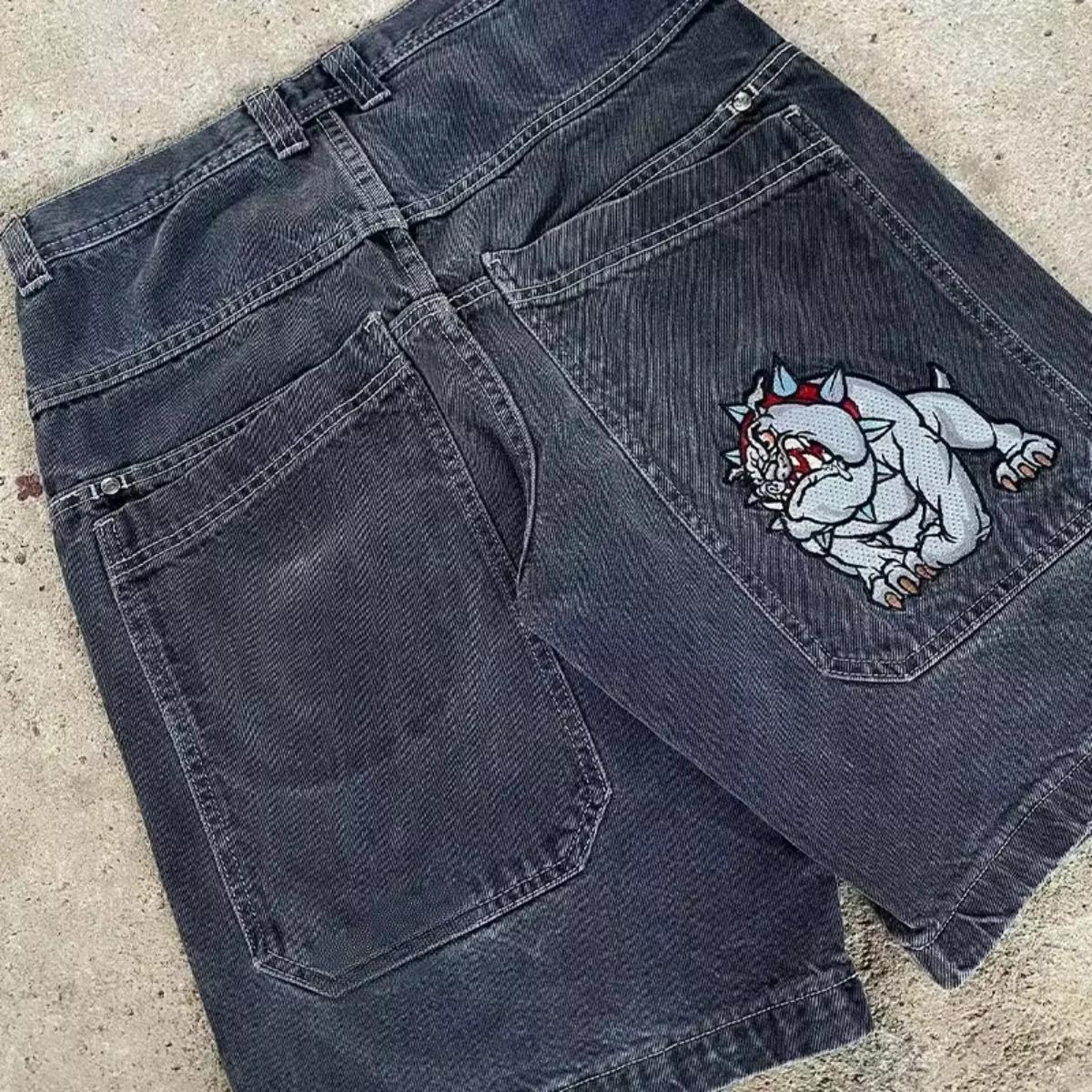 DRIPX Y2K Baggy Shorts Gothic American Pocket Printing Denim Gym Shorts 2000s Vintage Streetwear Hip Hop Men Women Basketball Shorts S