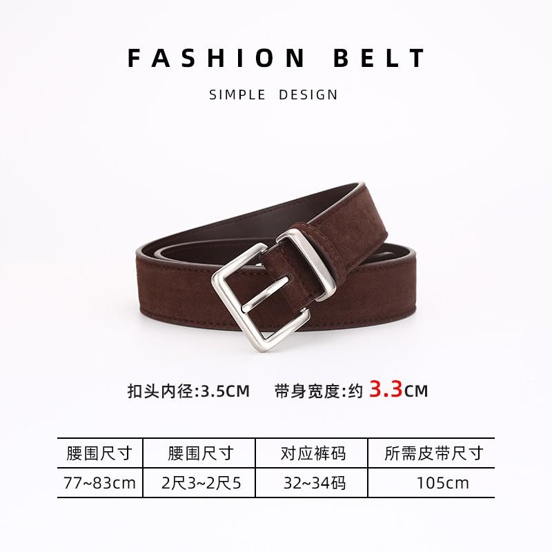 Vintage Style Womens Suede Leather Belt With Pin Buckle 3.3cm Wide Adjustable Jeans Casual Wear