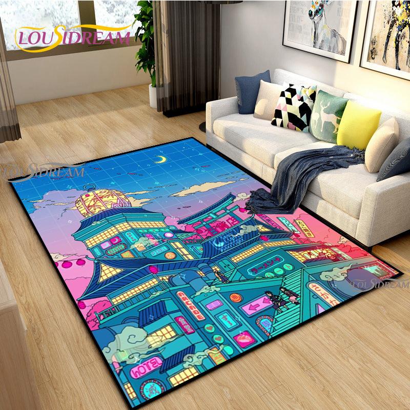 Japanese Anime Night Scene Rugs Child Game Floor Mat Alfombra Cartoon Carpets Modern Home Living Room Decor Washable Floor Rug