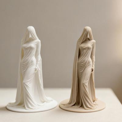 Mysterious Masked Women Statue 3D Printed Robe Lady Sculpture for Desk Wine Cabinet Shelf Mantel Table Entryway Decor