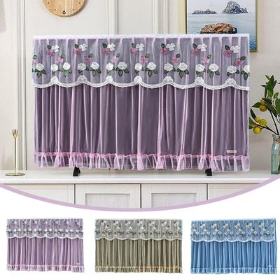 32 Zoll Bestickte TV Staubschutzhülle Blumenstickerei Ländlicher Stil Spitze Wendbare Staubschutzhülle Wohnzimmer 80x55cm