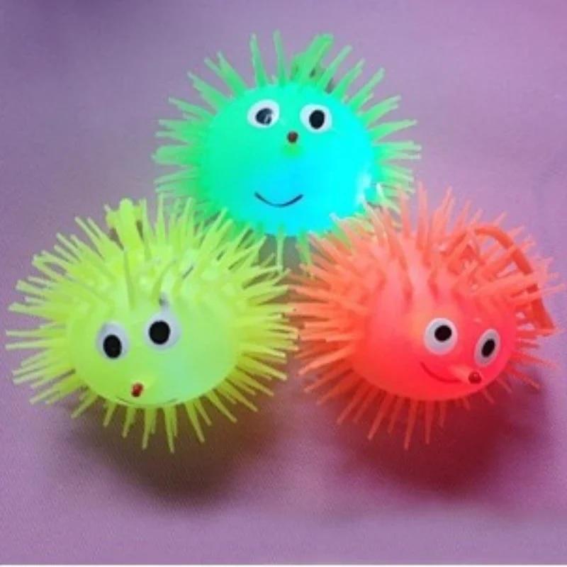 LED Glowing Hair Ball Vent Ball Flash Elastic Baby Luminous Bouncing Ball Kids Squeeze Anti Stress Relief Toys Random Color