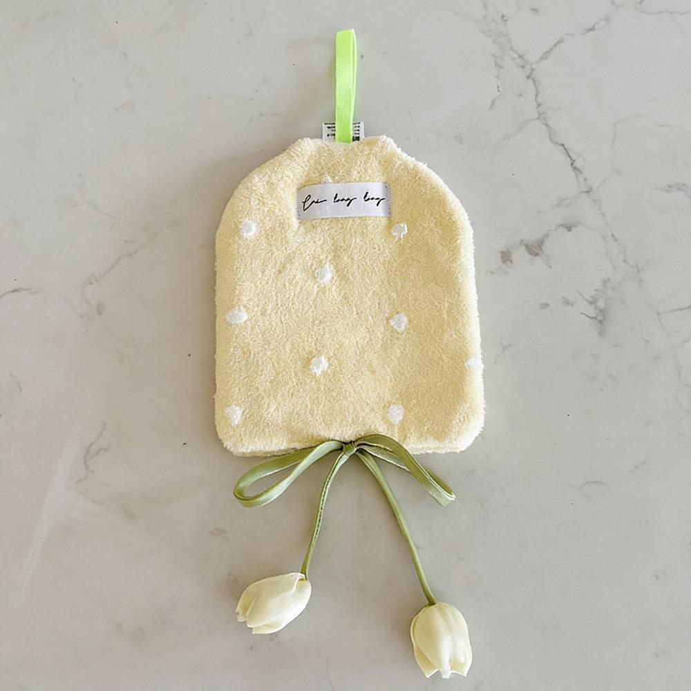 Simple Tulip Polka Dot Hand Towel Hanging Cute Bathroom Absorbent Towel Kitchen Coral Velvet Quick-drying INS Style Handkerchief