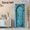 2pcs Retro Blue Carved Decorative Door and Wall Stickers, Vine and Leaf Art Stickers, Living Room Entrance Wall Decoration, Self