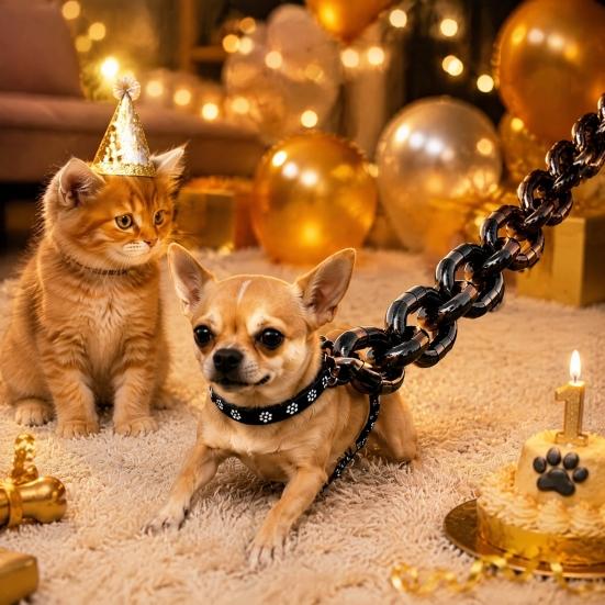 Birthday Gift for Dog Owners Big Chain Leash, Oversized Faux Metal Plastic Lightweight Novelty Pet Photo Props Walking Lead with Handle Puppies Cats,