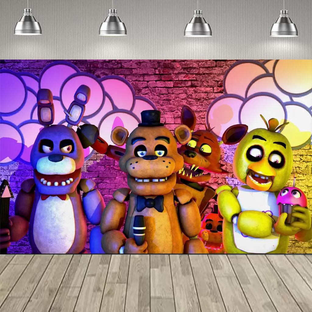 Cartoon Horror Bear Party Decorationd Backdrop FiveNights Theme Birthday Party Supplies Room Decoration Banner Poster Gift137