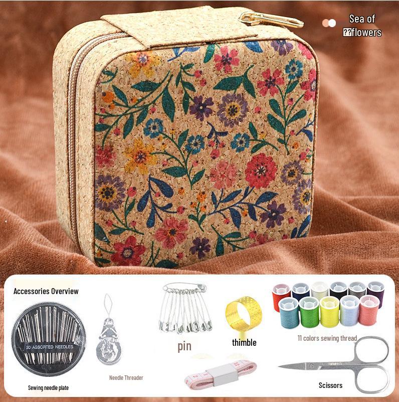 Retro-Style Faux PU Leather Sewing Box with Needle and Thread Set - Portable Household Essential Kit
