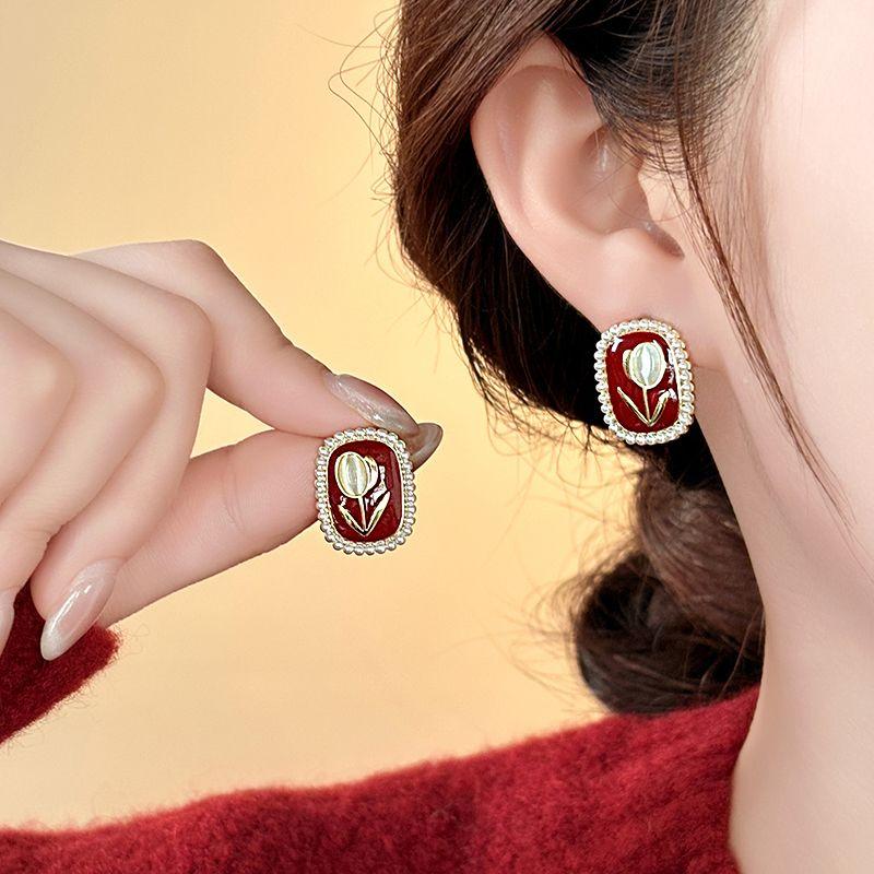 

Niche Style Love Pearl Female Stylish Best Selling Tulip Ankola red tulip