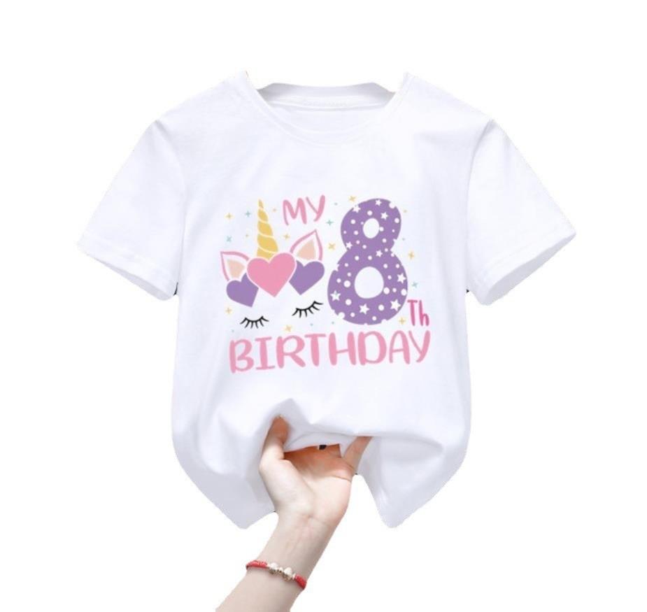 

Kawaii Cartoon Unicorn Numbers 1-8 Birthday Gift Printing Kids T-Shirt White Loose Short Sleeve Summer Women Y2K Top Kpop Blouse S білий