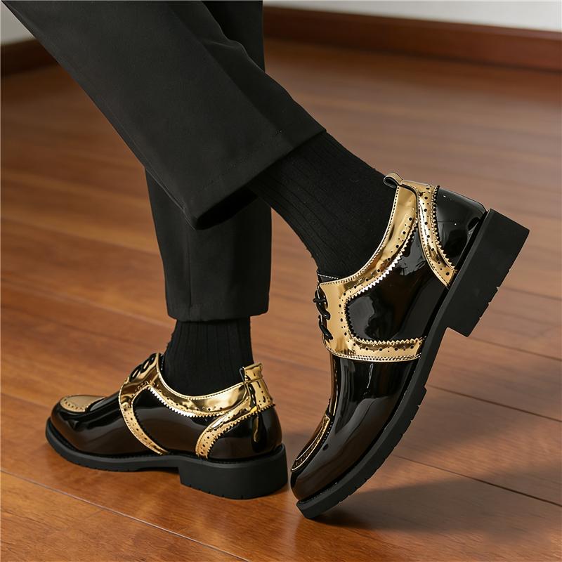 Luxury New Designer Men's Gold Silve Mixed Color Lace Up Fashion Patent Leather Shoes Formal Wedding Dress Homecoming Footwear