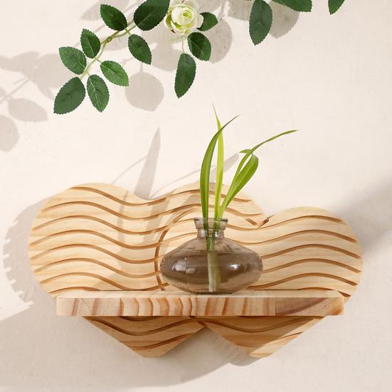 Wall Plant Holder Wooden Heart Shaped Floating Shelf Indoor Wall Mounted Flower Pot Display Stand for Entryway Hallway Bedroom Living Room Farmhouse