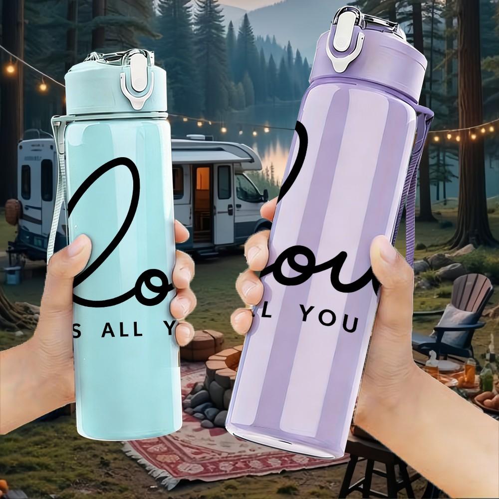 1PC Love Is All You Need Cursive Text 750ml Color Plastic Sports Water Bottle Leakproof Flip Straw Lid Suitable for Sports Office Home Use