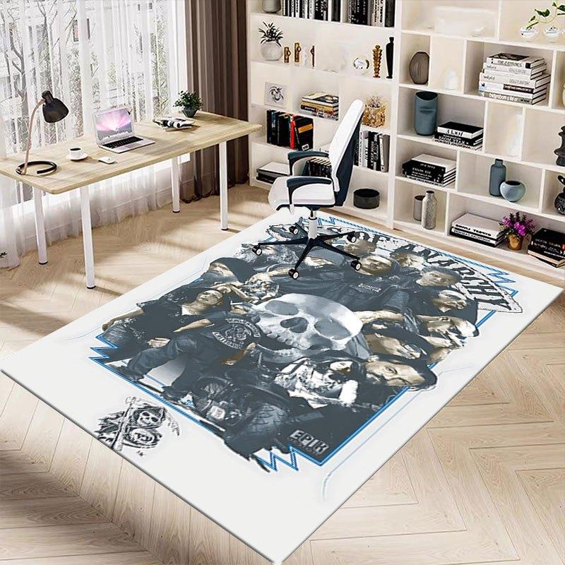 1pc Sons of Anarchy Themed Office Carpet Chair Mats - Durable Polyester Rug for Home Theater, Office, Dorm Room Decor - tA41