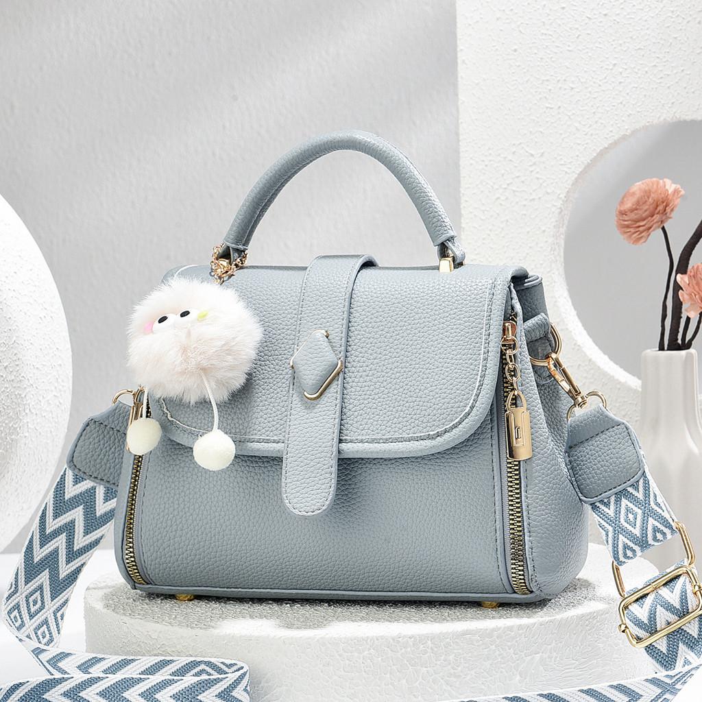 Simple Solid Color Lychee Texture Women Casual Shoulder Bag Pendant With
