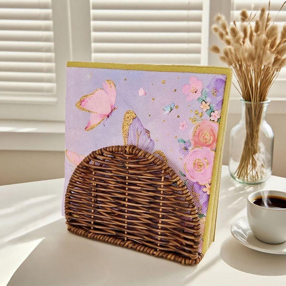 Retro Simulated Rattan Napkin Holders Rustic Style Tissue Storage Rack Desktop Use