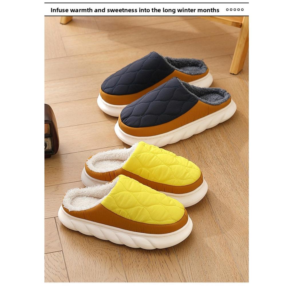 Daunenstoff Baumwollpantoffeln Wasserdicht Herren Zuhause Übergröße Indoor Anti-Rutsch Plüsch Warm Herbst und Winter Baumwollpantoffeln für Damen