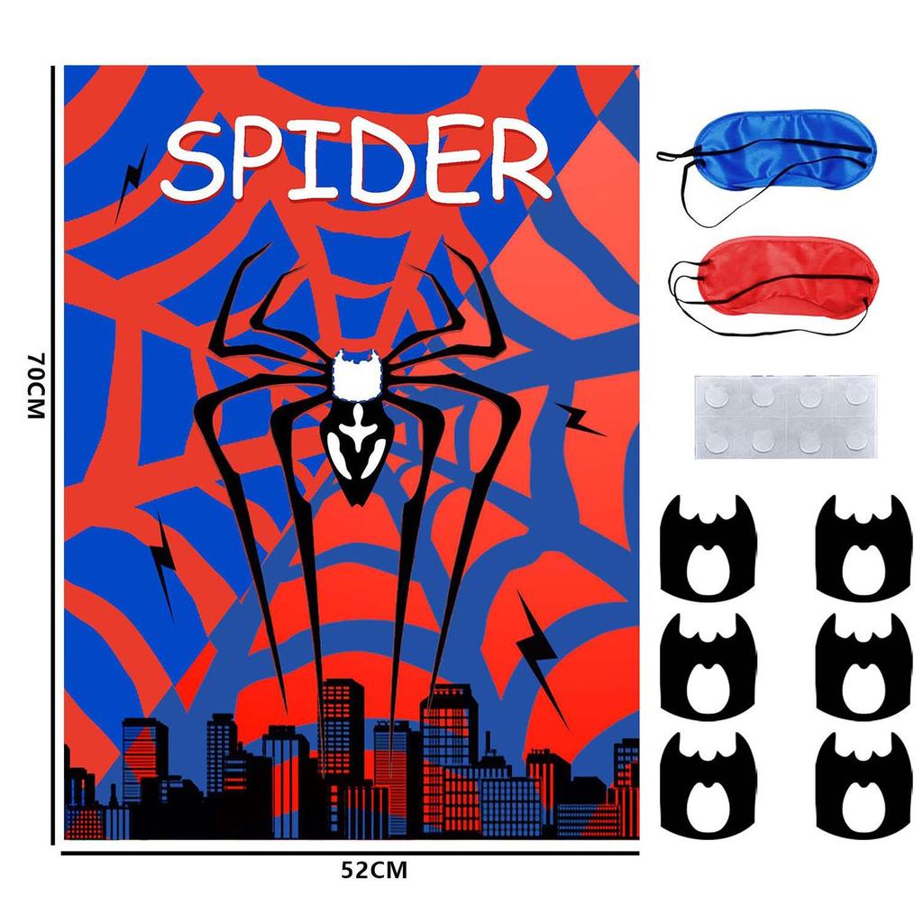 Rood en Blauw Spinnen Verjaardagsfeest Decoratieset: Banner, Krullen, Trekbloemen, Poster, Frietbakjes.