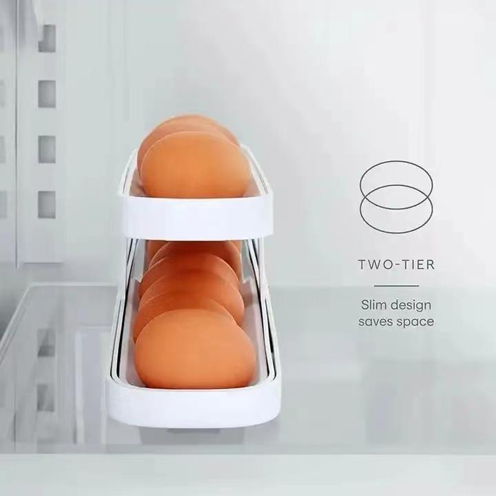 1PCS Automatic Scrolling Egg Rack Holder Storage Box Egg Basket Container Organizer Rolldown Refrigerator Egg Dispenser Kitchen