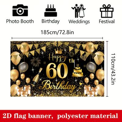 Happy Birthday Photography Background, Black and Gold 18/20/30/40/50/60-Year Flash Birthday Banner Background, Yzb
