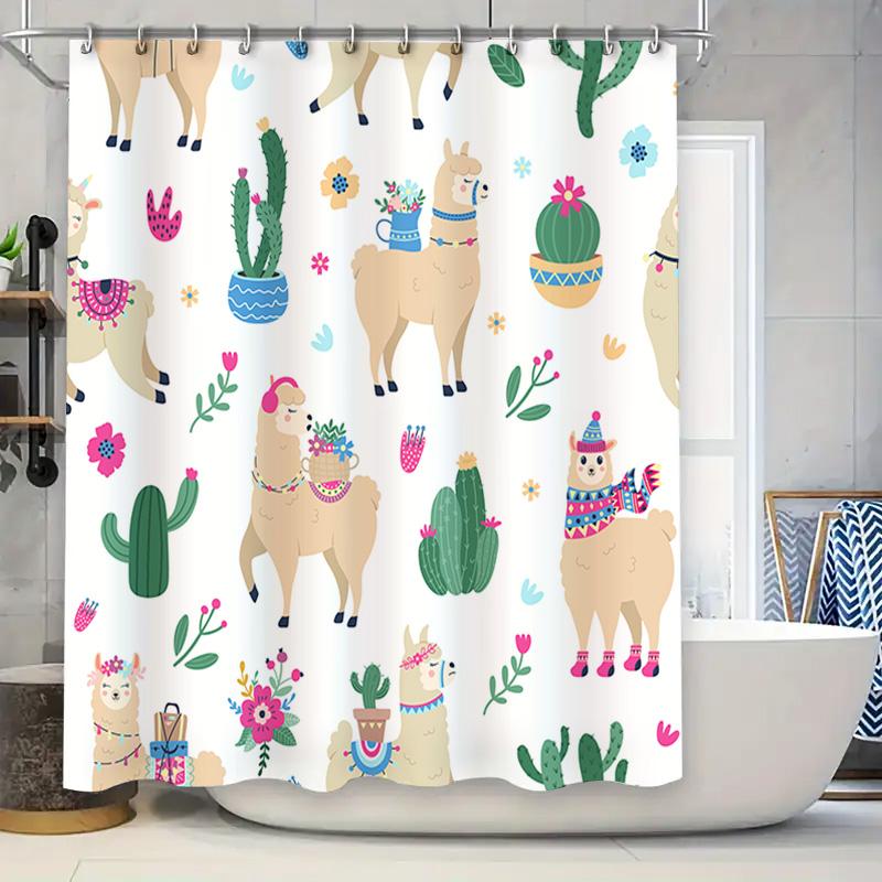 

Charming Bathroom Curtain With Llama Pattern 3D Printed Waterproof Shower Curtains For Home Decoration In Pastel Colors W60H190(CM)-1 Pcs