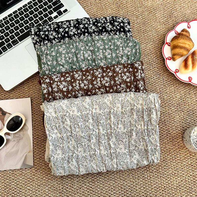 Scarf new versatile literary floral retro pleated cotton and linen scarf versatile women's silk scarf scarf shawl