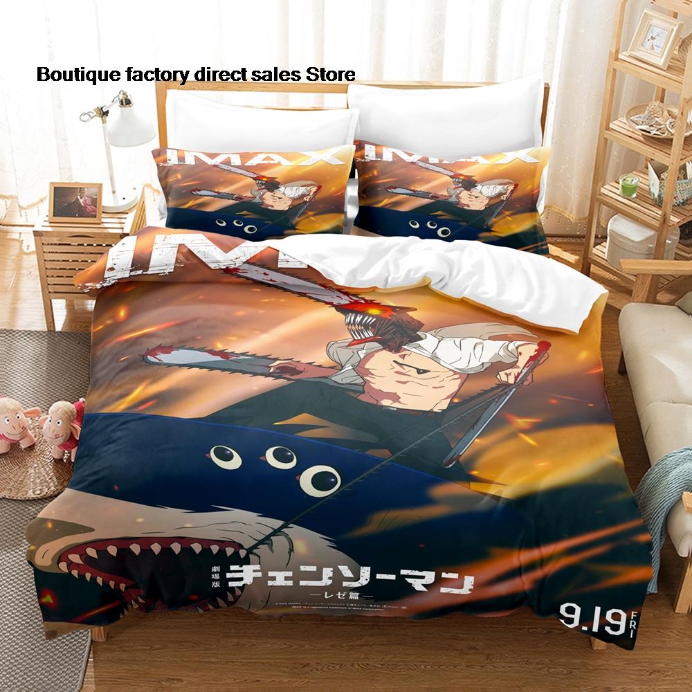 3Pcs Chainsaw Man Denji Anime Bedding Set 3D Print Shonen Manga Duvet Cover Pillowcases for Teens Fans Room Decor Gift Bed linen