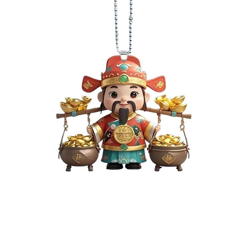 Car Interior Acrylic Pendant With Cartoon God Of Wealth Design For Decor Home