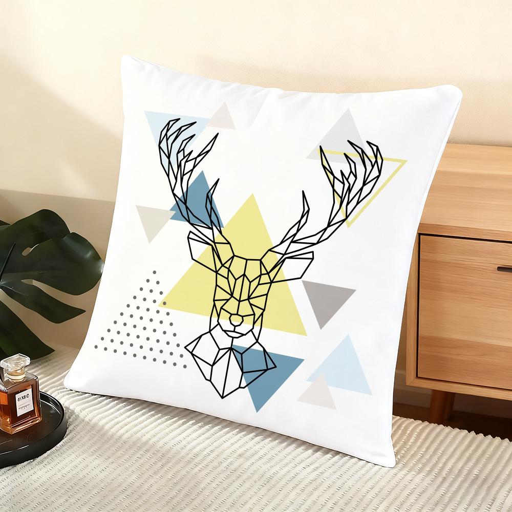 Modern Nordic Style Deer Head Cushion Cover Soft Short Plush Pillow Cover Smooth Cozy Texture Aesthetic Cushion Case Home Decor