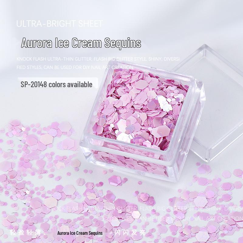 Dreamy Macaron Aurora Ice Cream Hexagonal Sequins: Colorful Dopamine Candy Nail Art Accessories