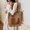 Woven Tote Bag for Women Summer Beach Handbag with Faux Leather Strap Fashion Casual Carryall