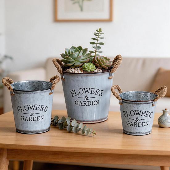 Retro Metall Pflanztopf Blumentopf mit Seilgriffen Antiker Pflanztopf für
