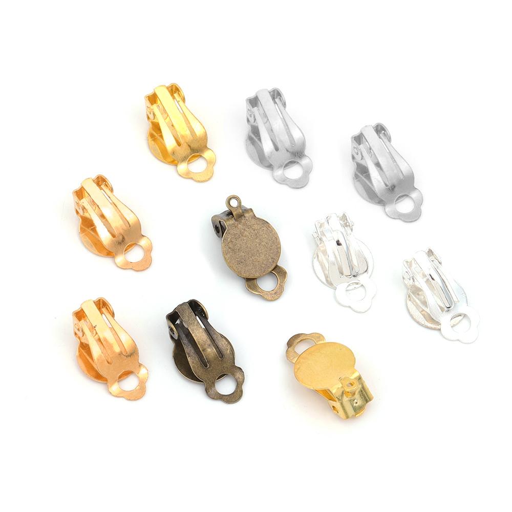 50pz Clip Auricolare Piatta Rotonda Base Vuota per Impostazione Nessun Foro Vassoio Portacabochon Orecchini Per Creazione Gioielli Accessori per Orecchini