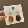 Vintage Resin Water Droplet Pendant Earrings for Women Versatile Color Blocked Geometric Long Earrings Fashion Vacation Jewelry