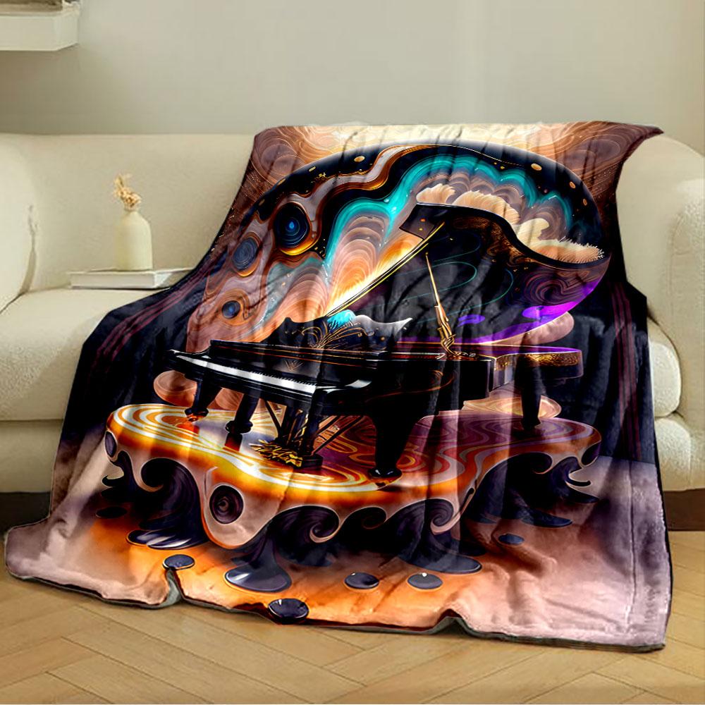 Surreal Glowing Grand Piano with Swirling, Fluid, and Vibrant Patterns. for All Seasons Blanket Lunch Break Throw Gift