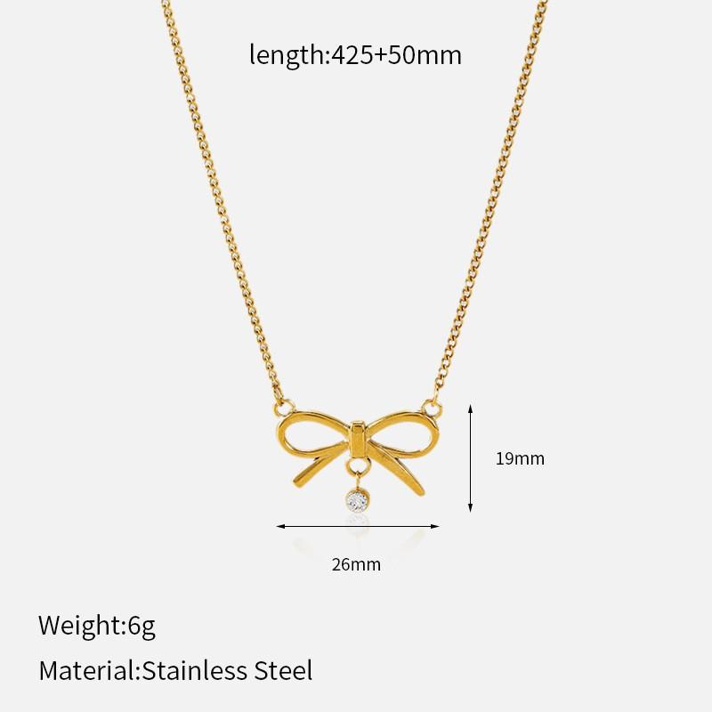 European and American Simple Bow Necklace Niche Design Light Luxury Fashion Versatile 111 Plated 18k Gold Diamond Pendant