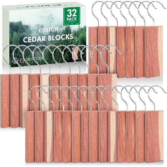 ESRICH Cedar Blocks for Clothes Storage,15 Pack with Metal Hooks,100% Natura Cedars Wood for Closets,Cedars Planks with Sandpaper,Cedar Chips for