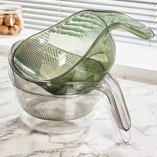 Drain Rice Basket Transparent Food-Grade Plastic Rice Vegetables Fruits Washing Basket with Ergonomic Handle Easy Lift Rice Washer