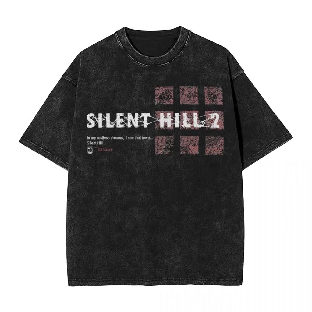 Washed T Shirts Horror Silent Hill Heavens Night T-Shirt Street Streetwear Short Sleeve Printed Tops Tees Men Women