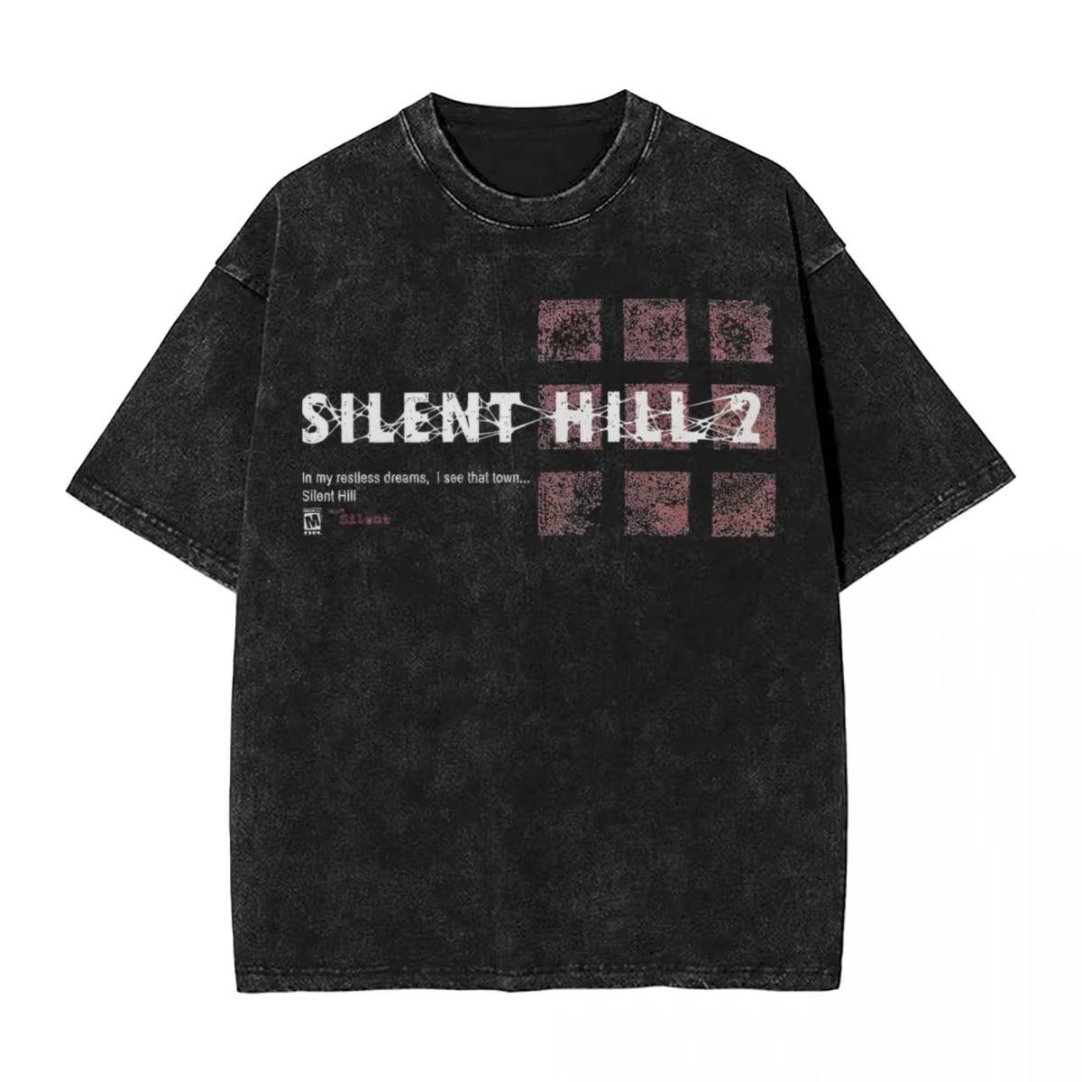

Washed T Shirts Horror Silent Hill Heavens Night T-Shirt Street Streetwear Short Sleeve Printed Tops Tees Men Women 3XL