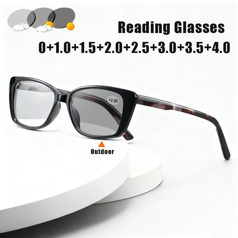New Photochromic Reading Glasses Unisex Blue Light Blocking Glasses Fashionable Square Frames Turn Grey Presbyopia Glasses