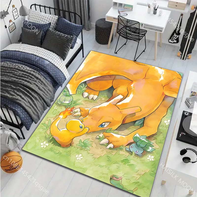 1PC Classic Japanese Charizard Pattern Cartoon Carpets Living Room Bedroom Bedside Floor Mat Area Rug Home Decor Gifts Potdemiel