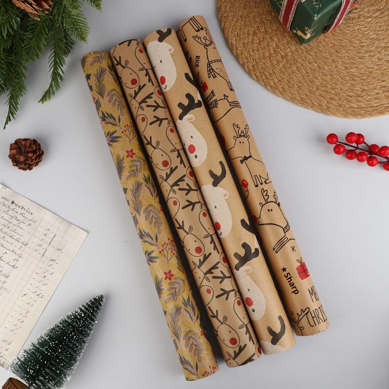 Christmas Gift Wrapping Paper Kawaii Cute Reindeer Wrapping Paper Kraft Paper Xmas Party Favors Decoration Handmade Gifts