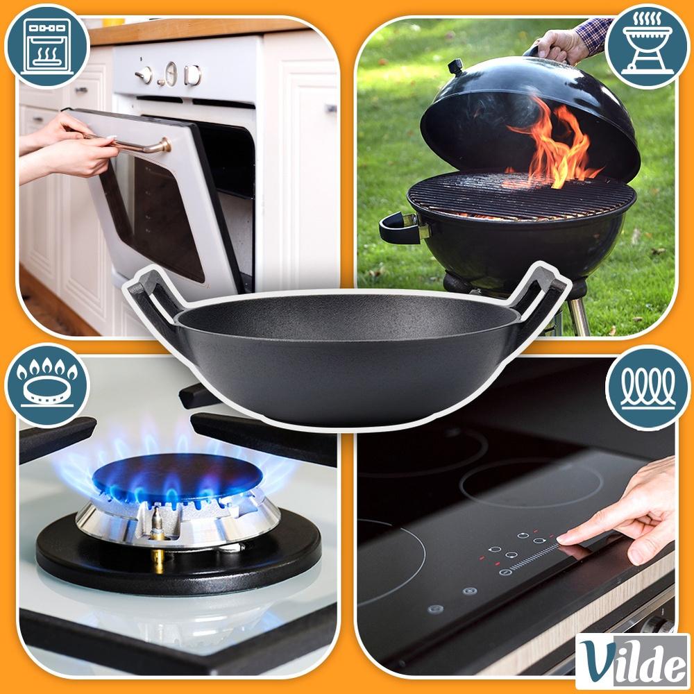 Wok in Ghisa Padella Profonda per Friggere e Stufare Piatti Asiatici 32 Cm