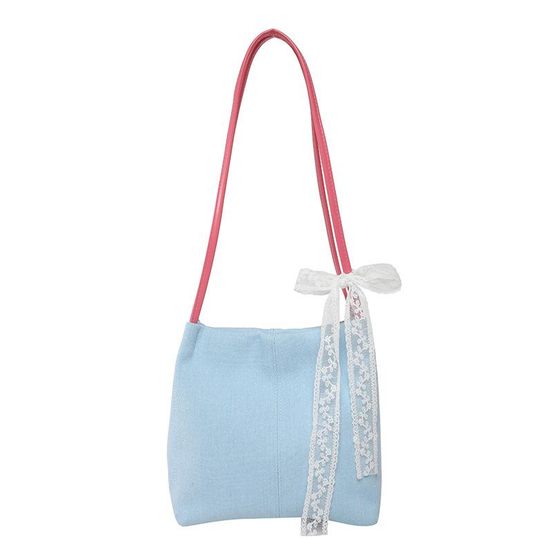 

Новая милая шелковая сумка-тоут на плечо, женская трендовая сумка-подмышка в стиле Сен Мо, женская джинсовая сумка-ведро розовый