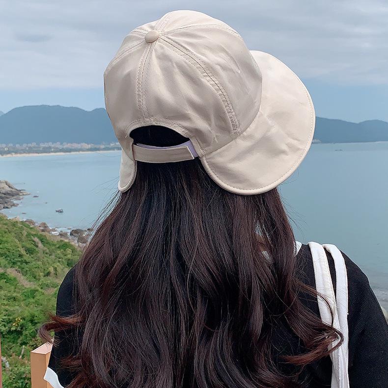 Women's Summer Ponytail Sun Hat - Korean Style Duckbill Cap with Face Covering, Thin Cotton for Versatile Sun Protection.