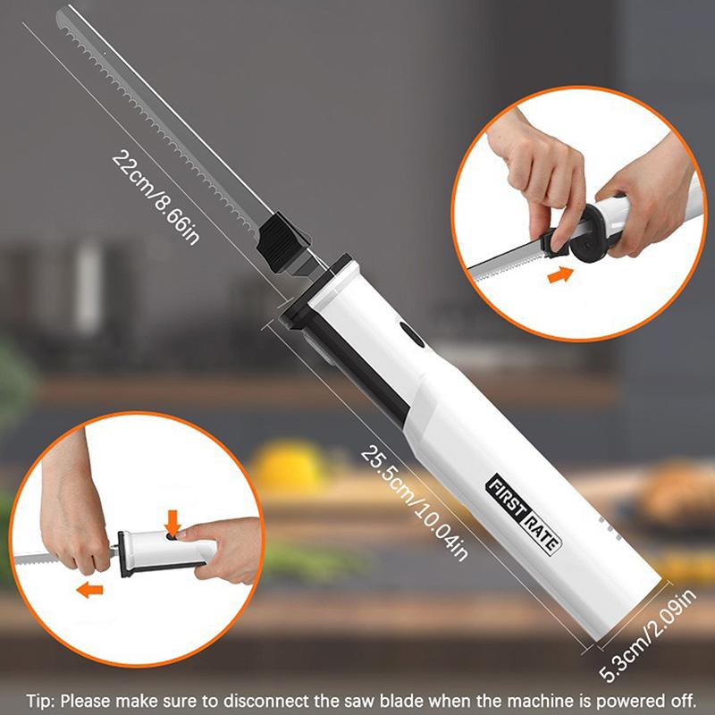 Professional Cordless Bread Knife Rechargeable 8V Electric Knife Meat Cutter With 2 Serrated Stainless Steel Blades